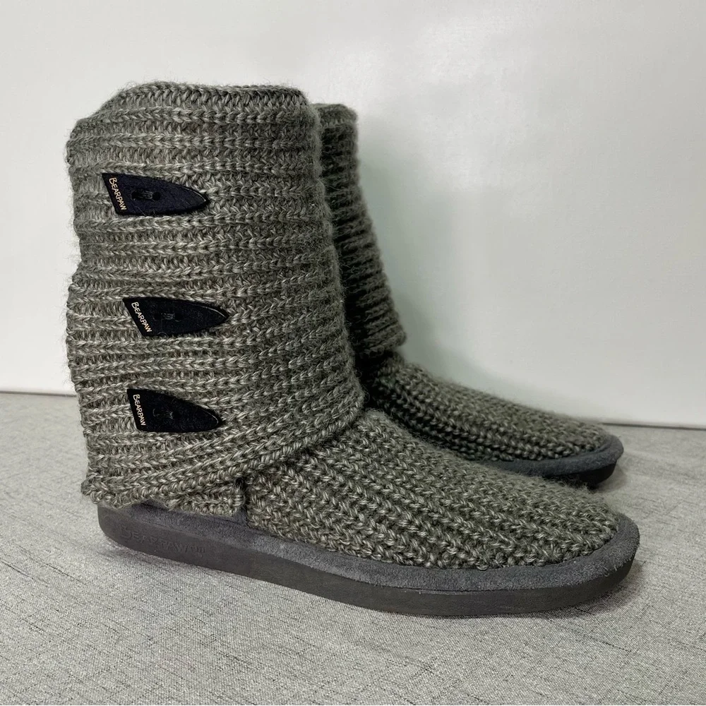 BearPaw Women’s Gray Knitted Tall Sweater Boots 6